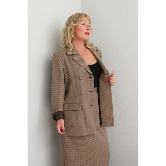 1980's Vintage Custom Tailored Houndstooth Skirt & Blazer Suit Set Women's MD LG - Picture 9 of 11